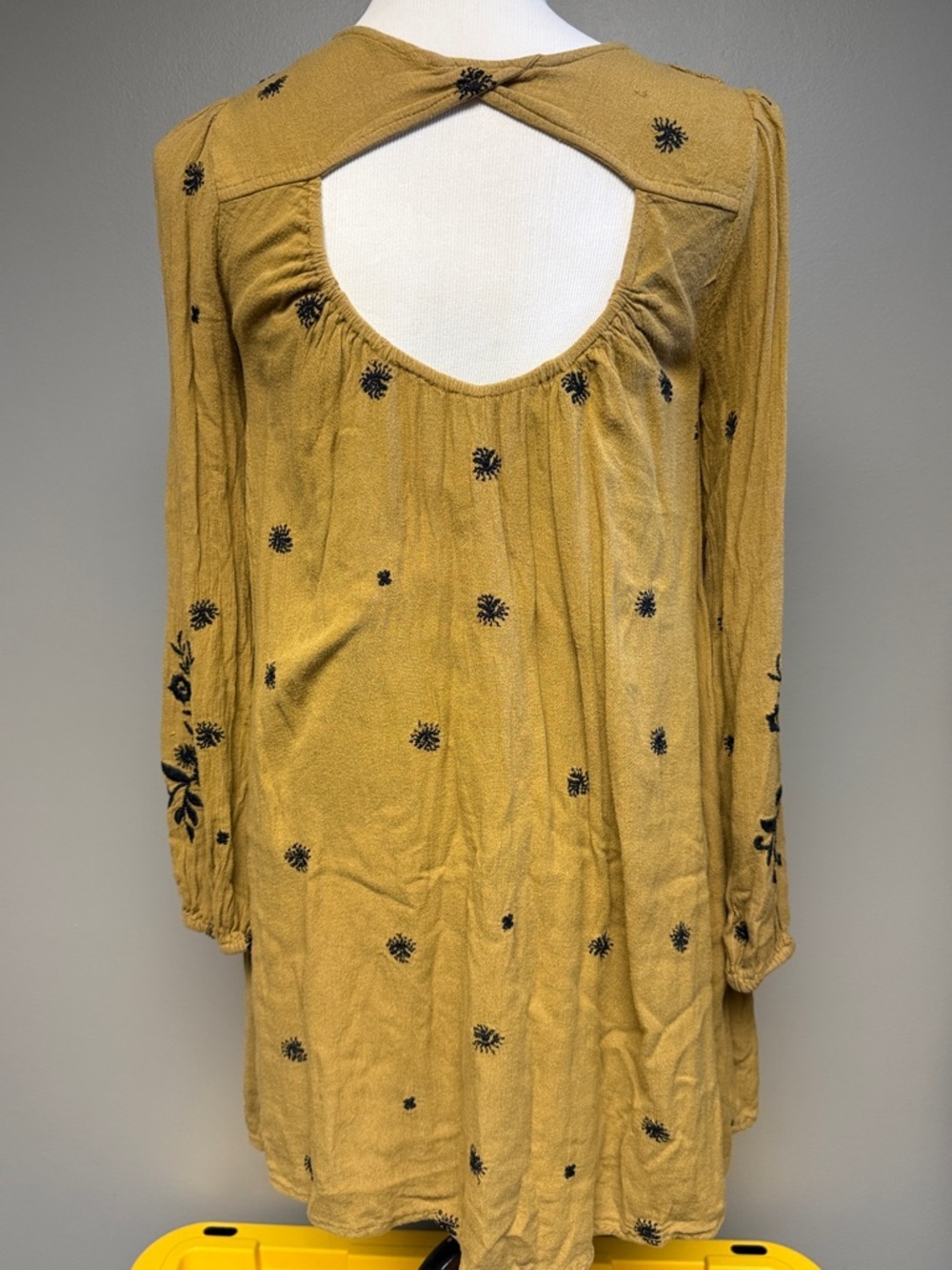 Free People Mustard Floral Embroidered Tunic Top Boho - Picture 4 of 6